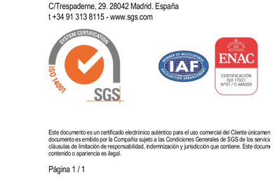 Certificado ISO 14001:2015