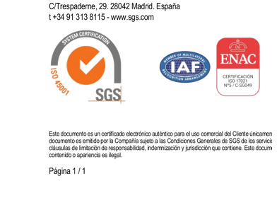 Certificado ISO 45001:2018